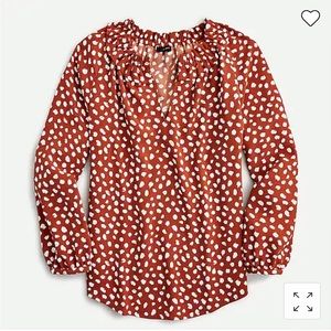 NWT J. Crew size XL 365 crepe drapery ruffle neck blouse brown painstroke print